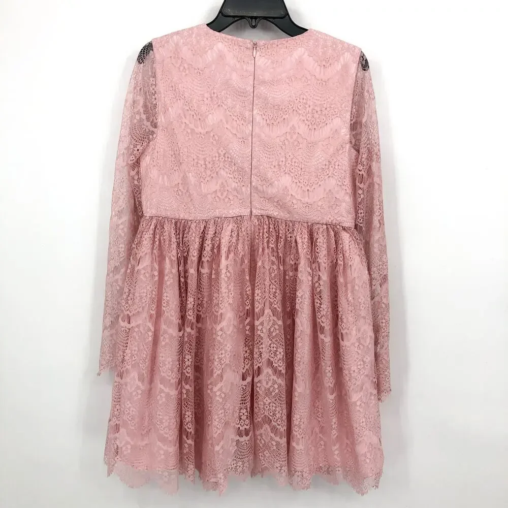 BARDOT JUNIOR Girl Gertrude Lace Dress Size 16 Pink Potpourri Long Sleeve NWT